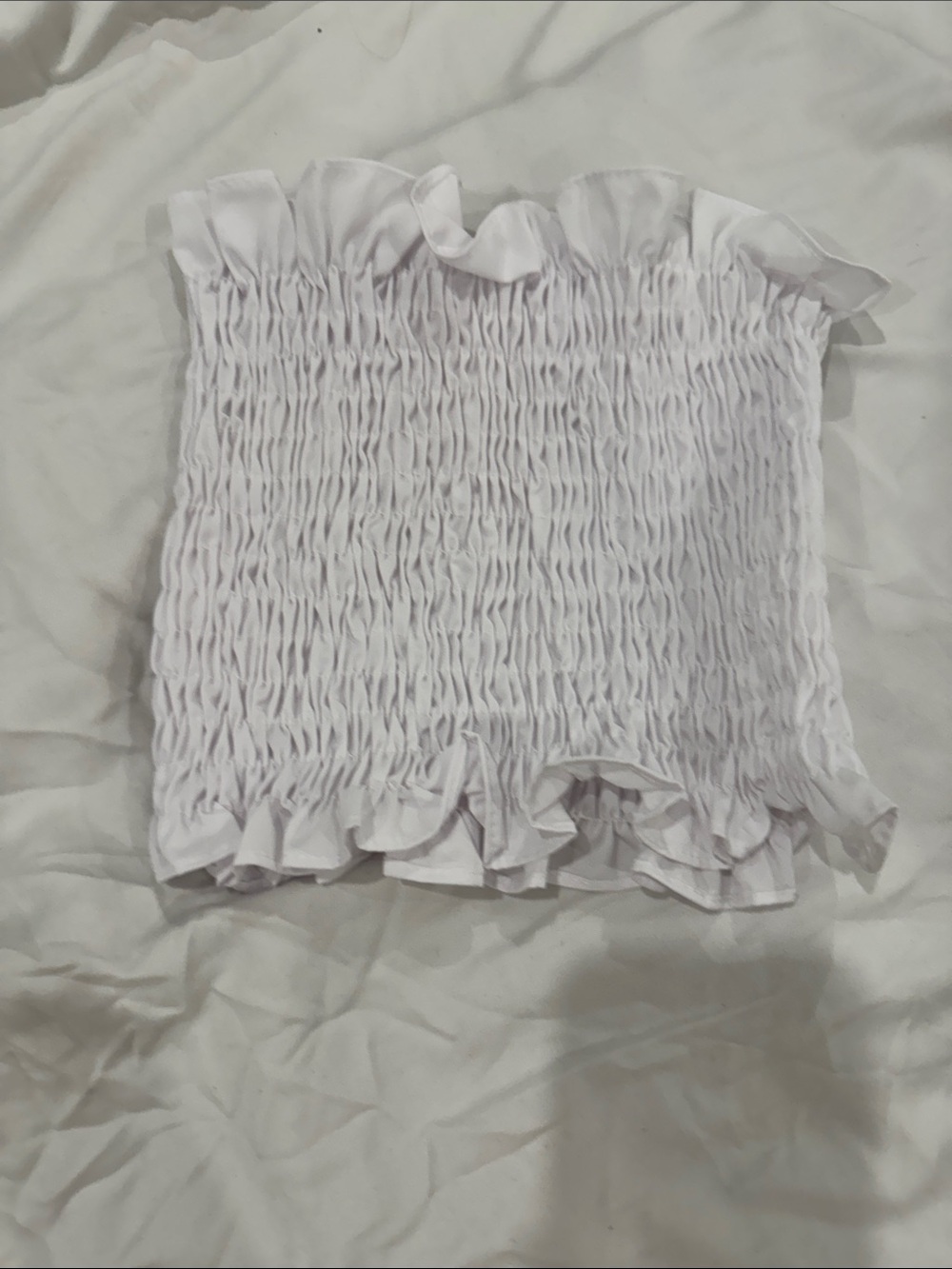 White Smocked Ruffle Tube Top
